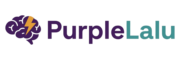 PurpleLalu logo with purple brain icon and lightning bolt next to modern wordmark