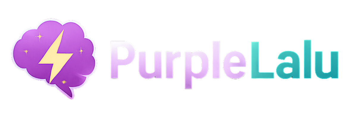 purple brain with lightening strike in the middle and the words PurpleLalu